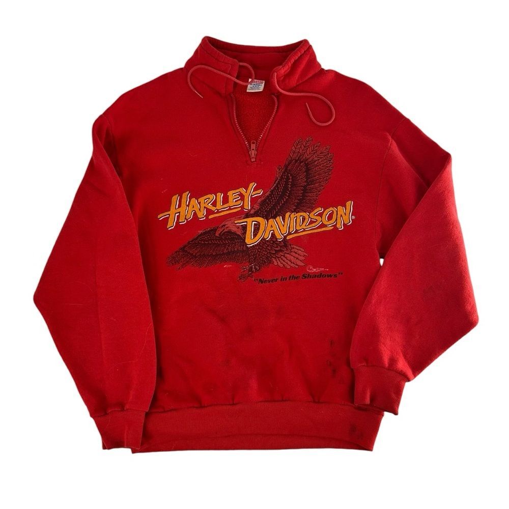 VTG Harley Davidson Sweatshirt Men's Medium Orange 1/4 Zip Never In‎ The Shadows